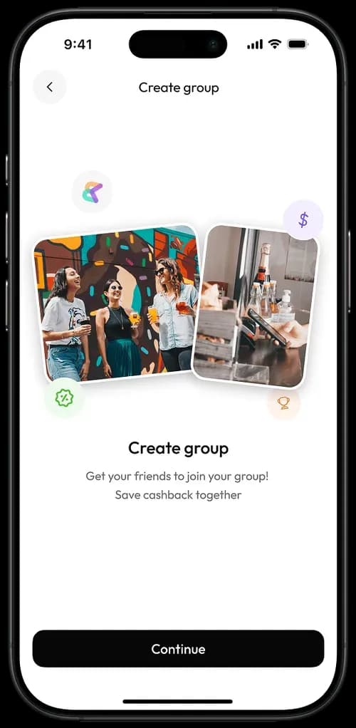 Create group screen in mobile app