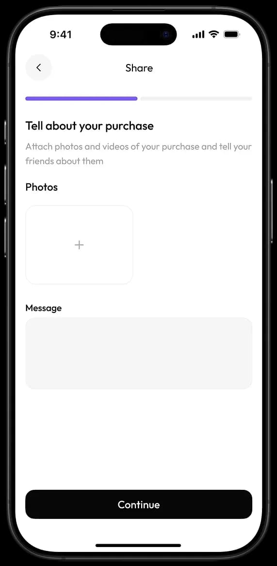 Mobile app share purchase screen