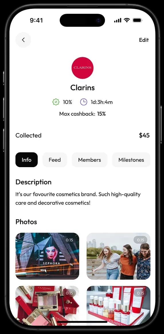 Mobile app cashback program overview screen