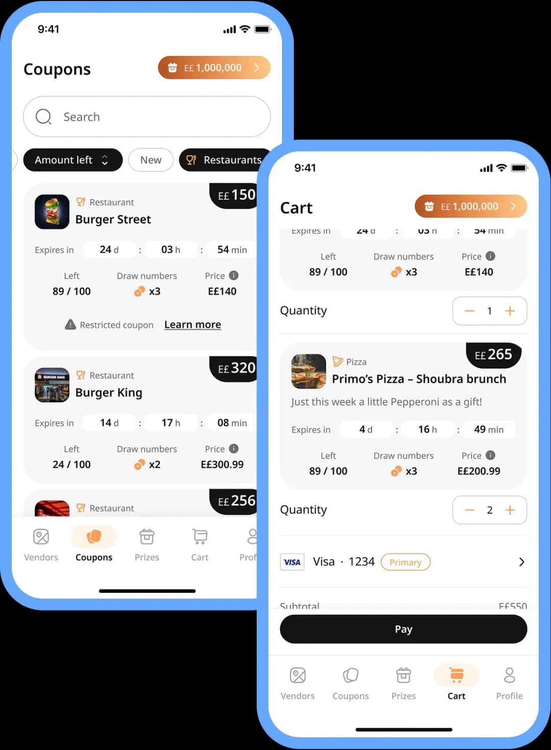 Mobile app coupons and cart interface
