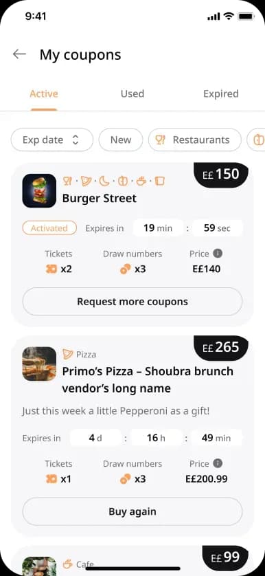 Mobile app coupons management screen