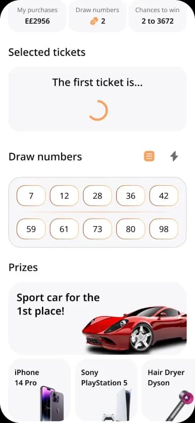 Lottery ticket selection screen