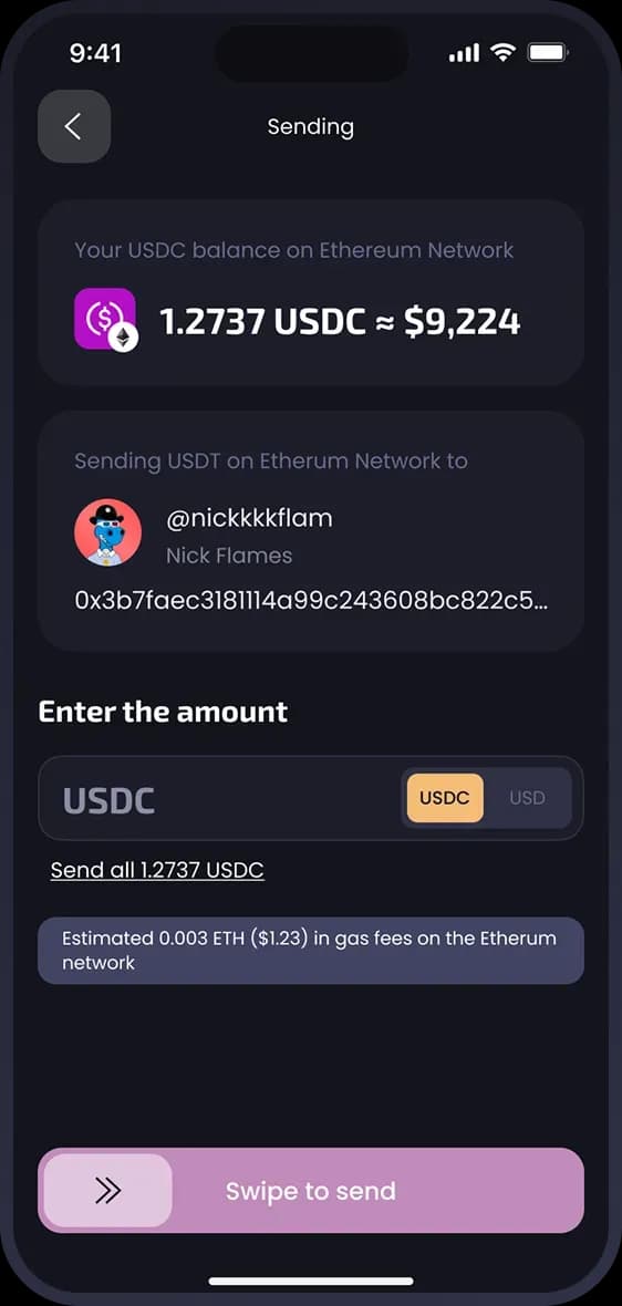 Sending USDT on Ethereum network