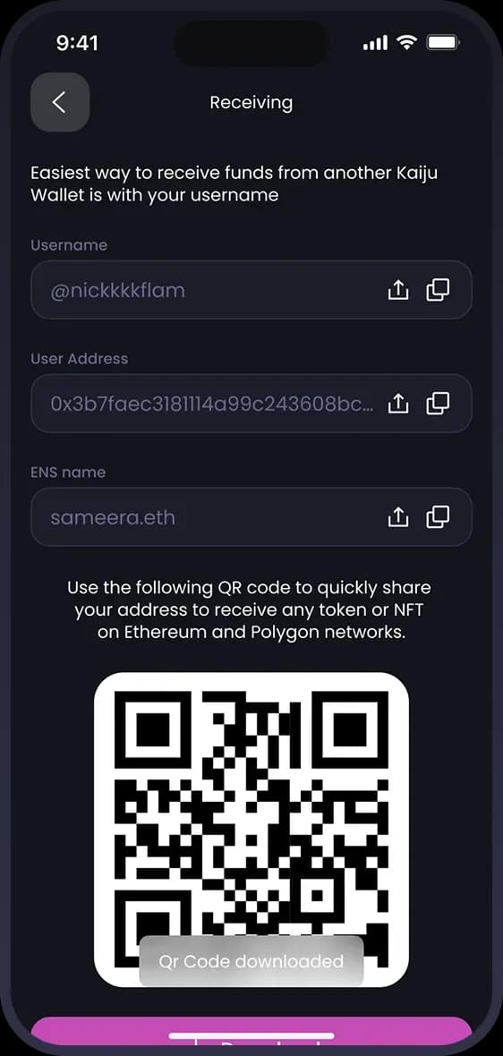 Mobile app receiving funds screen