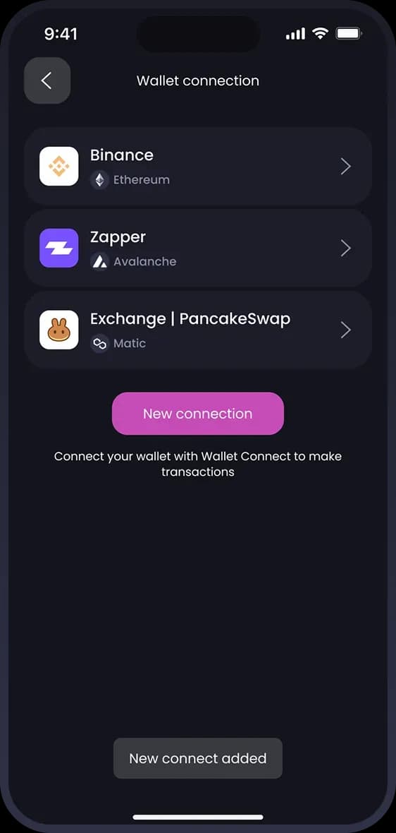 Wallet connection screen with DApp options