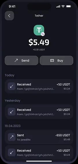 Mobile app cryptocurrency wallet screen