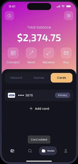 Mobile app wallet interface with balance display