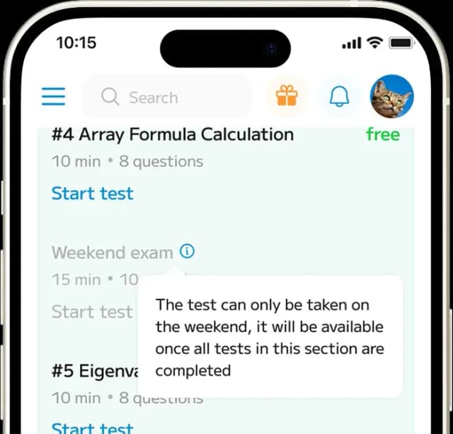 Mobile app test schedule screen