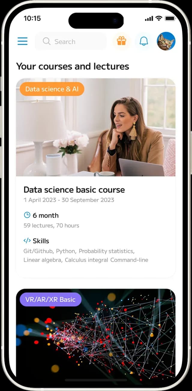 Mobile app course overview screen
