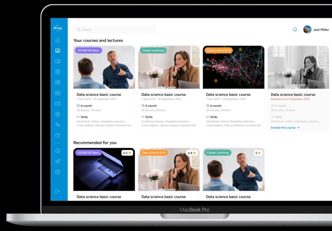Online learning platform dashboard screen