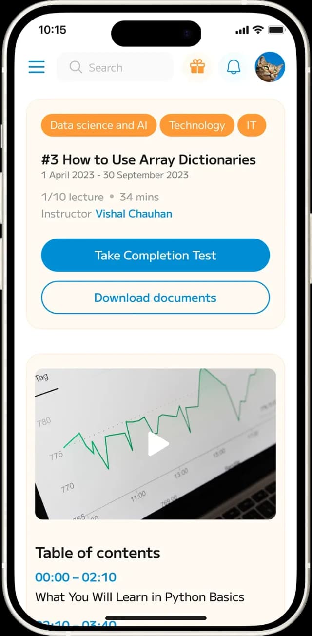 Mobile app course details screen