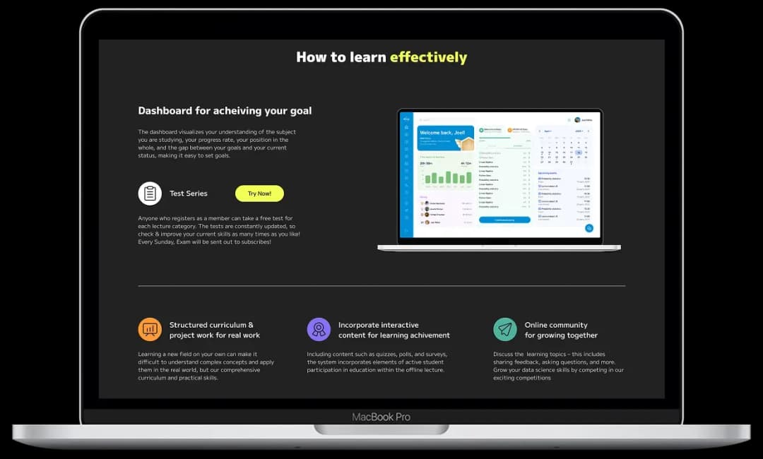 Dashboard for learning effectiveness in app