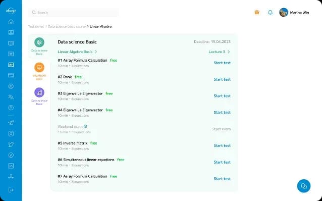 Data science course overview screen