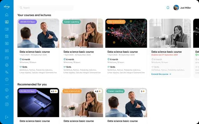 Online learning platform dashboard with courses