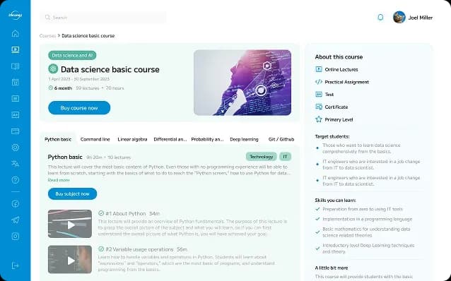 Data science course overview screen