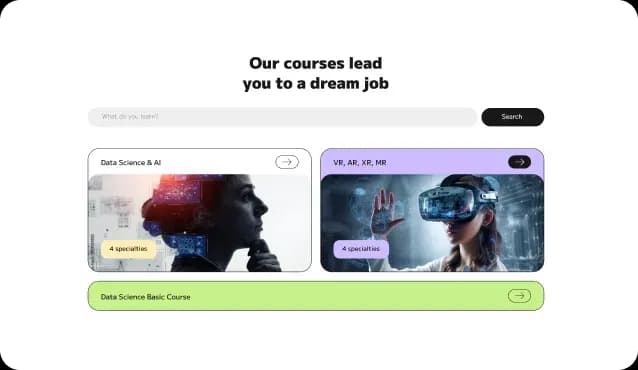 Course selection interface with search bar