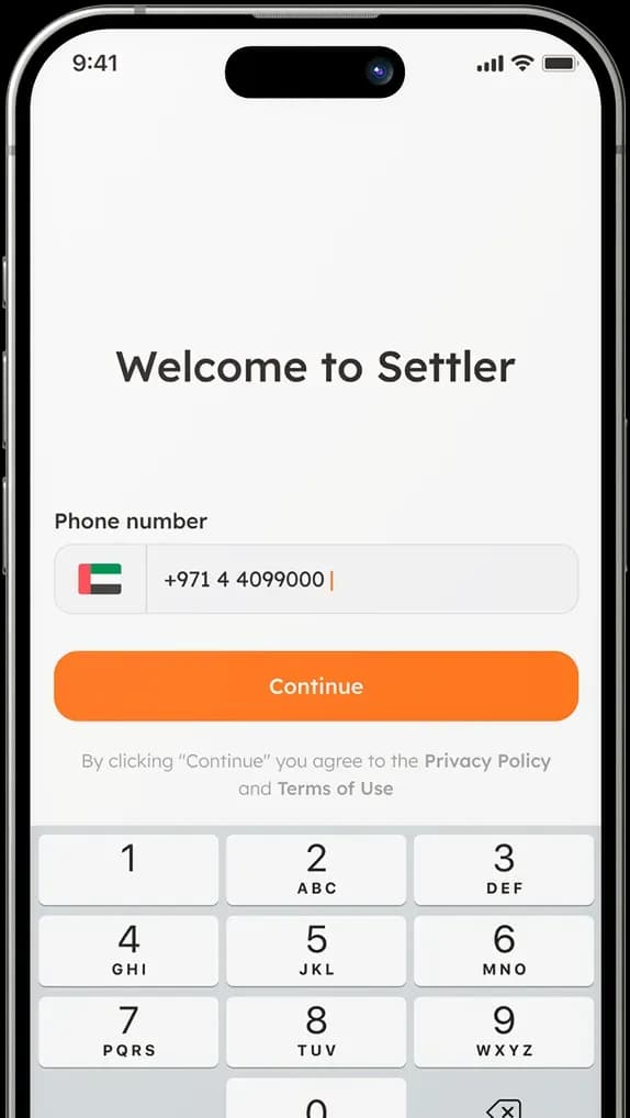 Mobile app login screen with phone number input