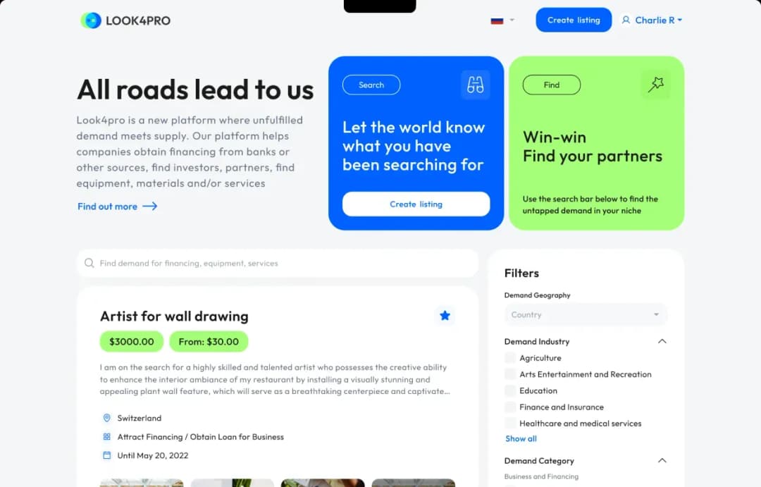 Mobile app marketplace search screen
