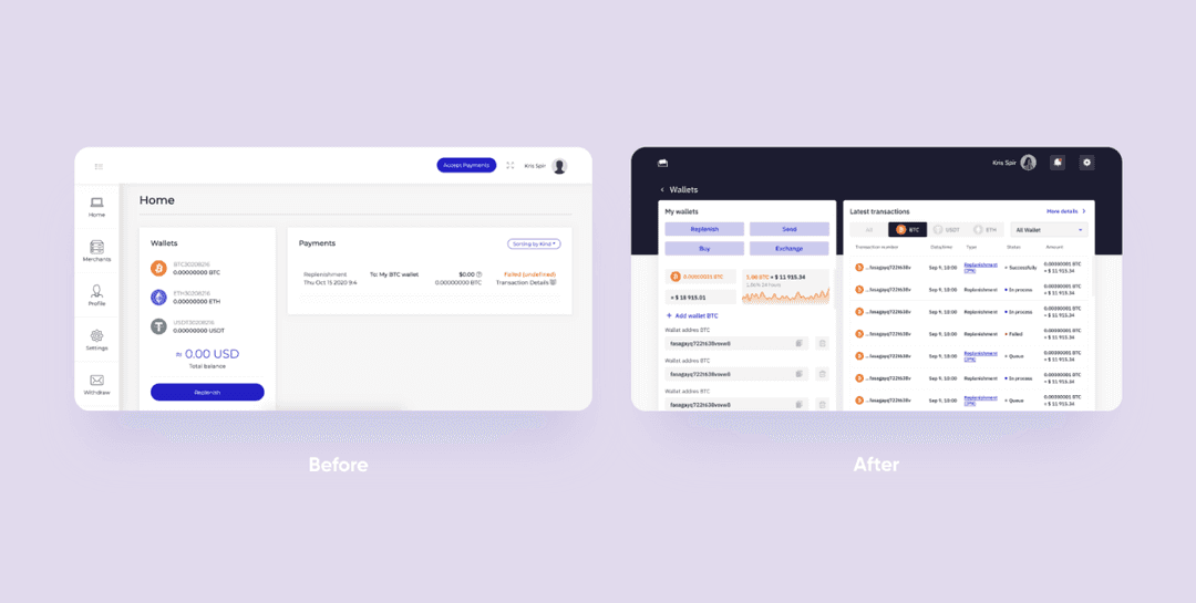 cryptocurrency wallet development: rework of the interface