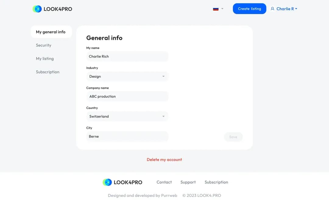 Profile information management screen