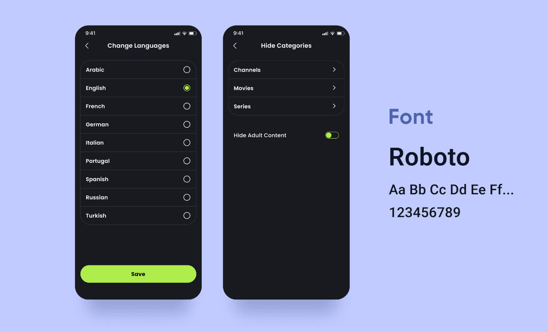 TV app fonts and colors