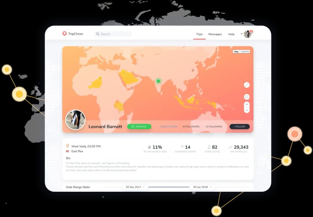 A screenshot of a travel app, TripChron