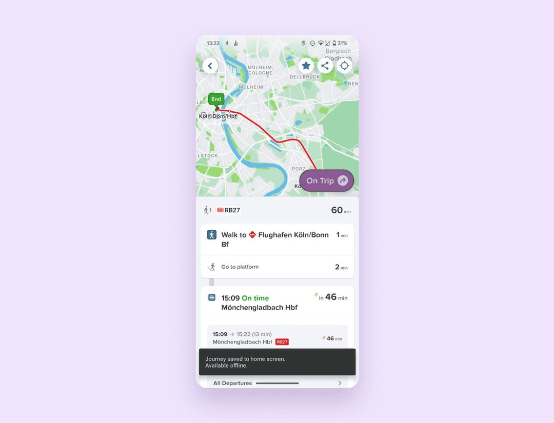 A screenshot of a CityMapper journey