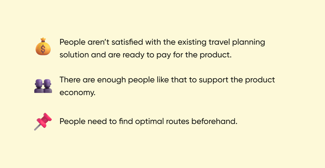 3 hypotheses for a travel app idea