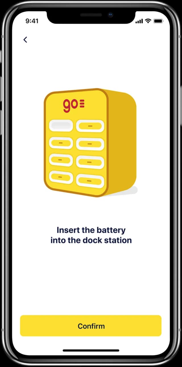 Mobile app battery dock station setup screen
