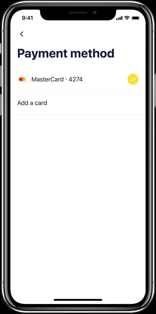 Mobile app payment method screen