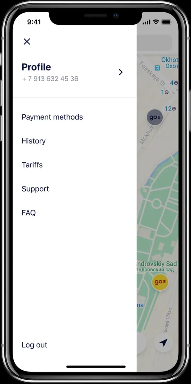 Mobile app profile screen with menu options