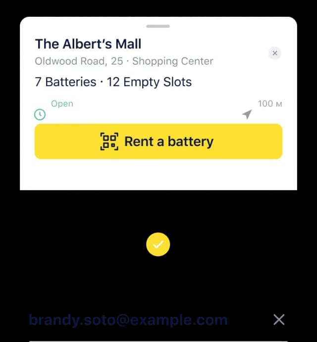 Battery rental app interface screenshot