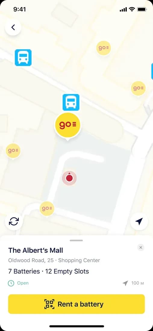 Battery rental location map screenshot
