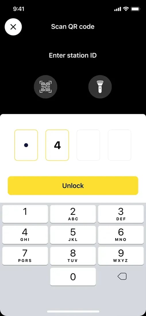 Mobile app QR code scanning and unlocking screen