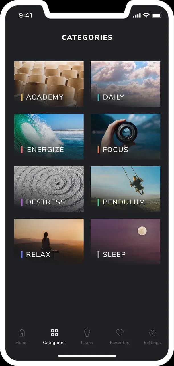Mobile app categories screen
