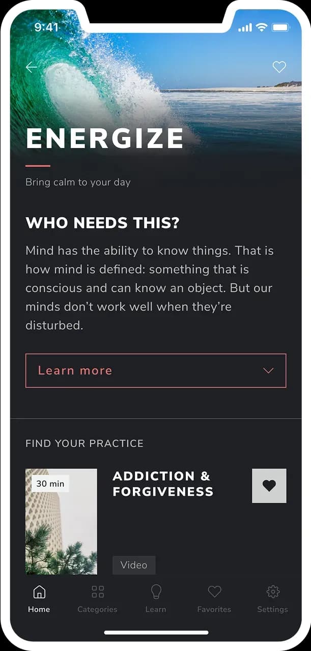 Mobile app practice selection screen