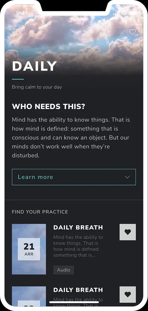 Mobile app daily practice screen