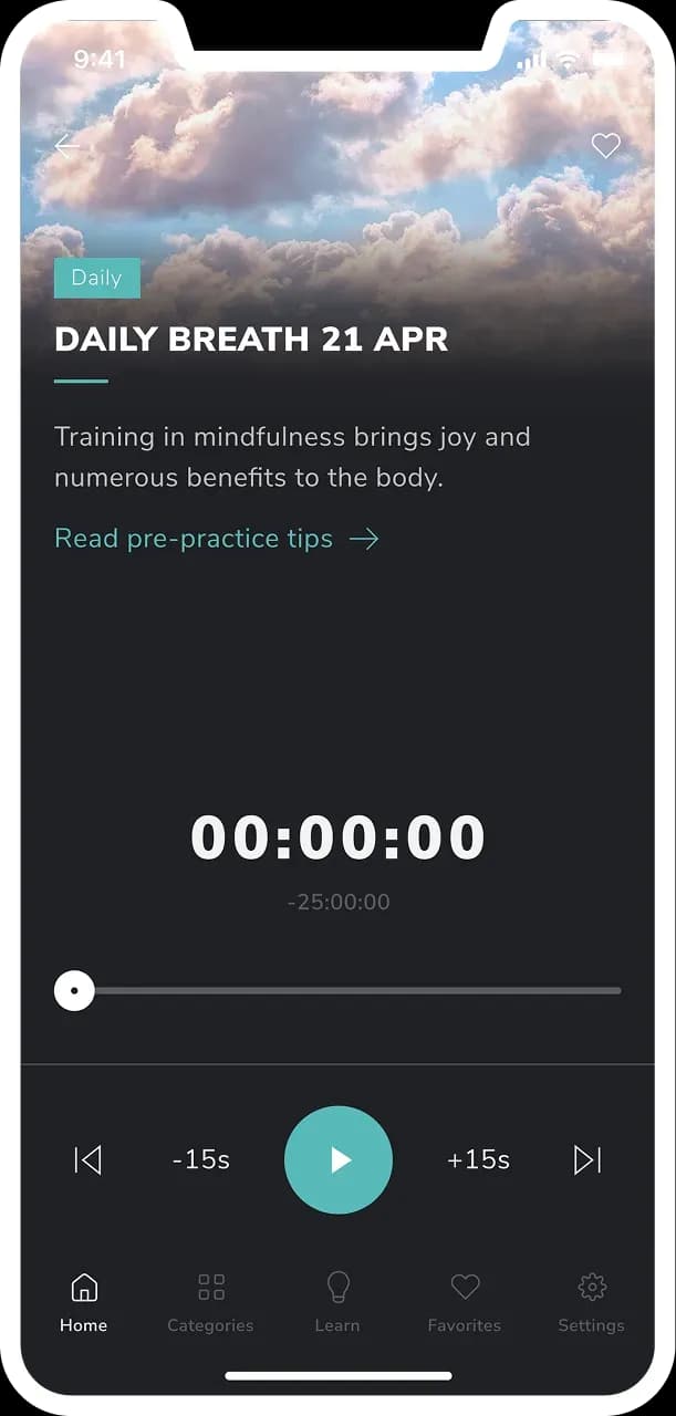 Mobile app daily mindfulness breathing session screen