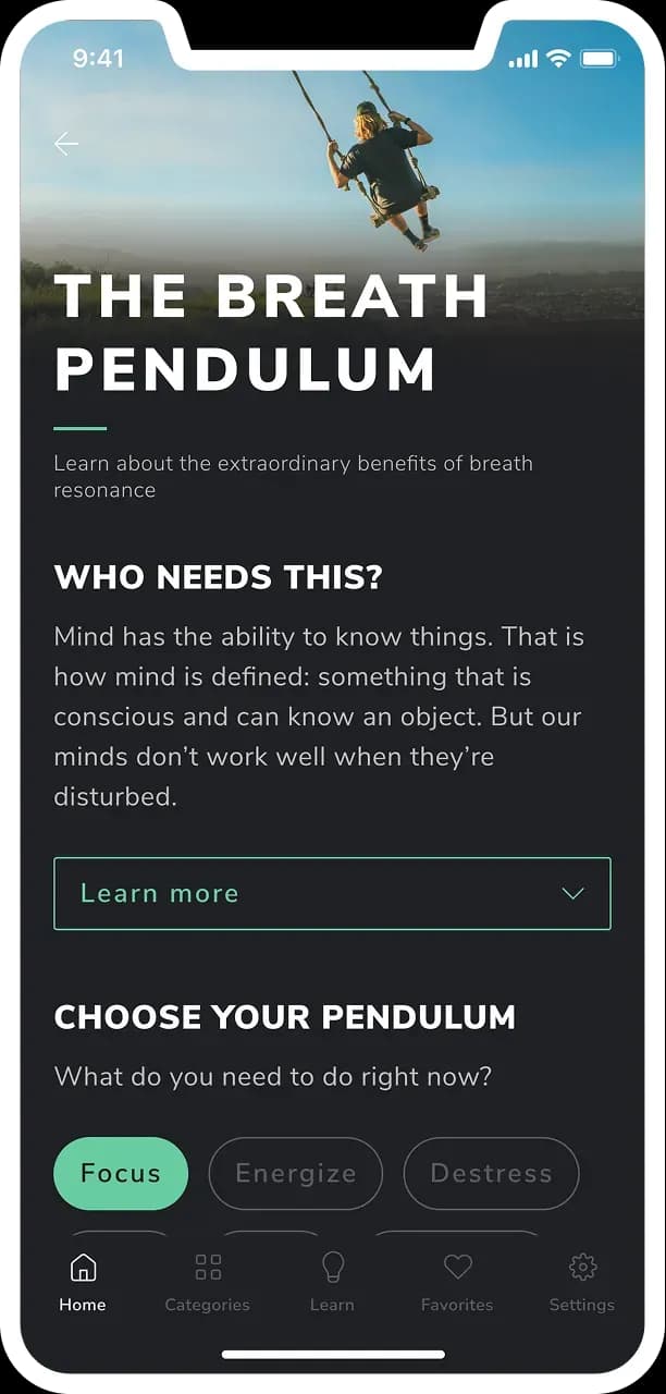 Mobile app onboarding screen for breath guidance