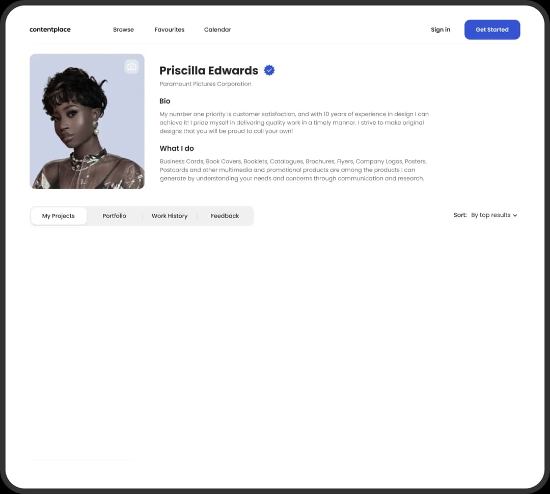 User profile on a freelance platform