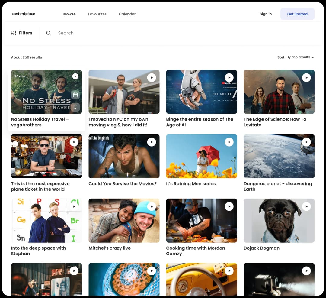 Content browsing interface with various media titles