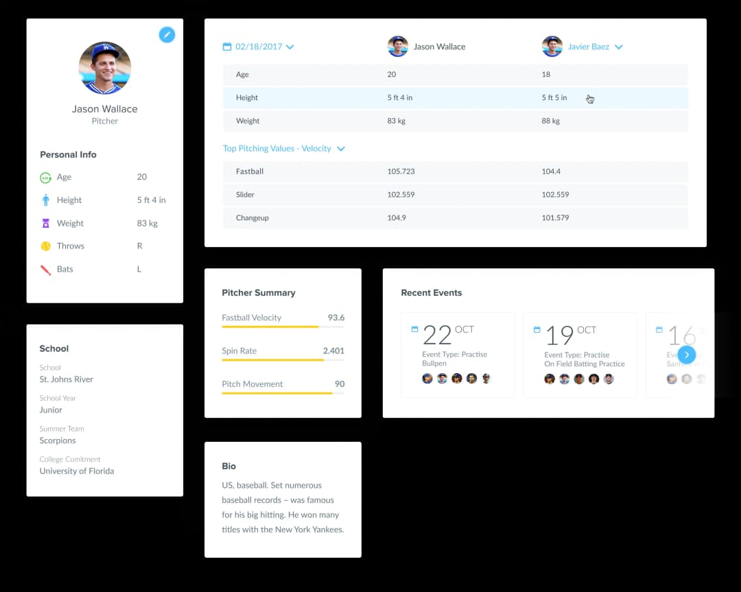 Athlete profile with statistics and summary