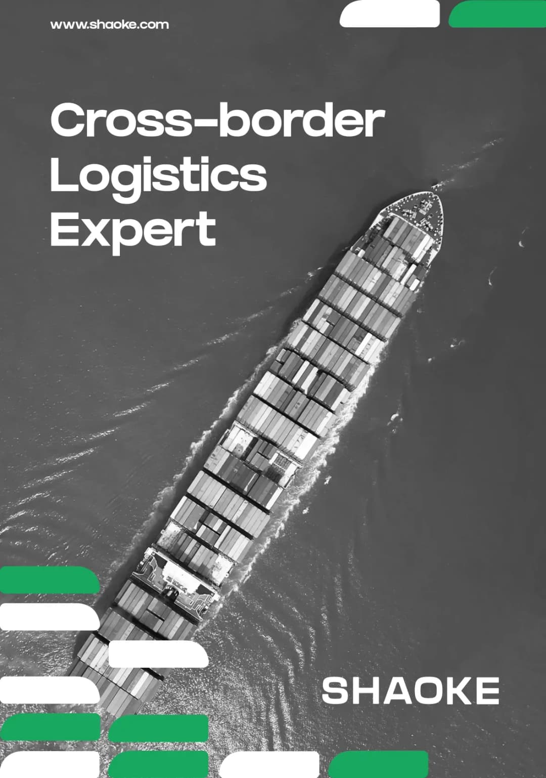 Cargo ship in ocean with text overlay