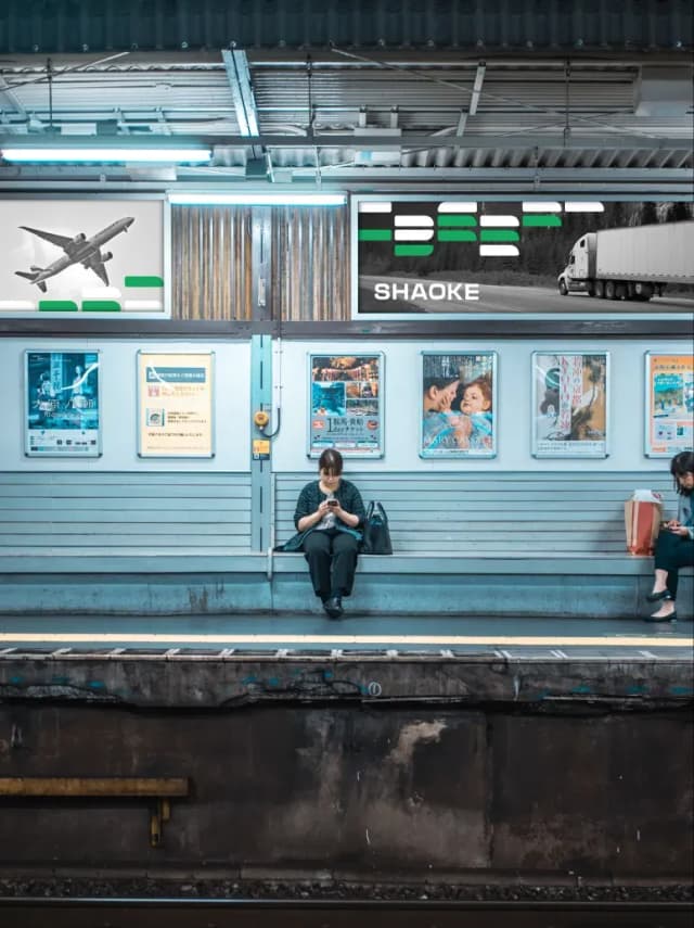 Train station platform with passengers waiting