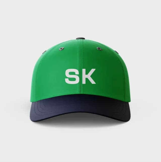 Green and navy cap with SK logo