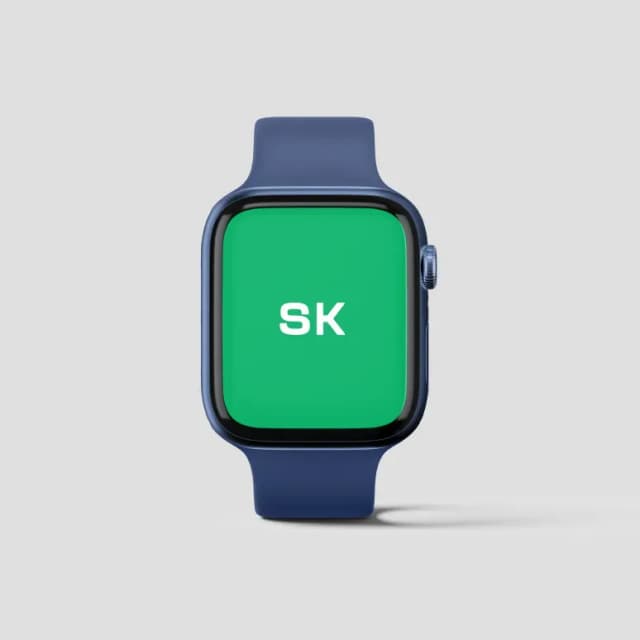 Smartwatch displaying green screen with SK