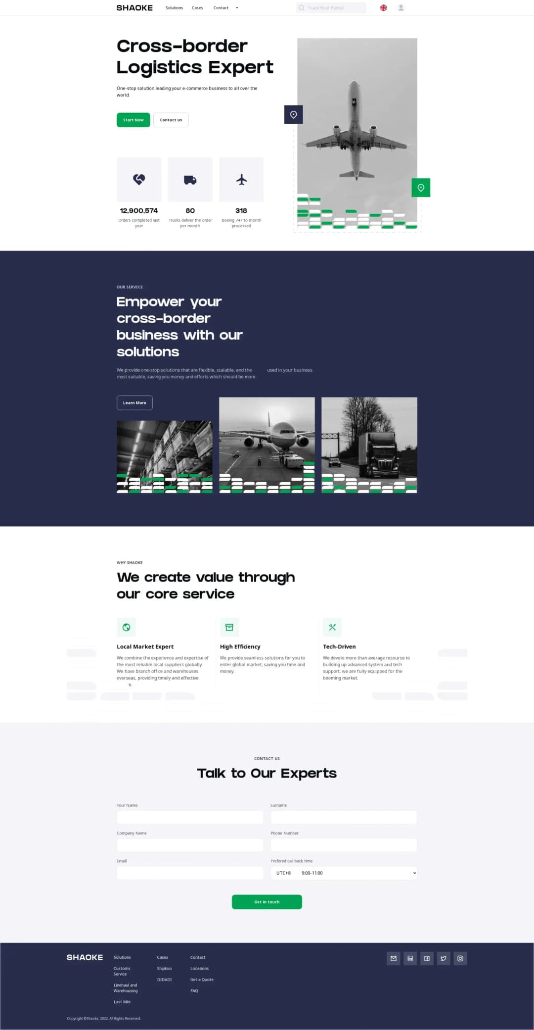 Cross-border logistics service provider webpage design