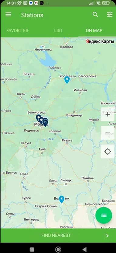 Map displaying station locations and options