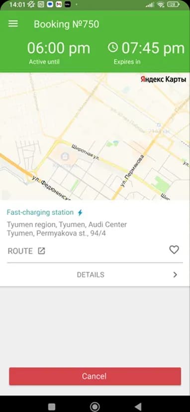 Mobile app booking screen with map details