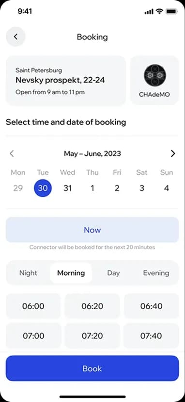 Booking interface with date and time selection